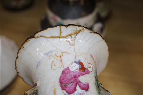 A quantity of Chinese crackle ware vases tallest 34cm